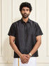 Men's Black Silk Blend Ethnic Shirt