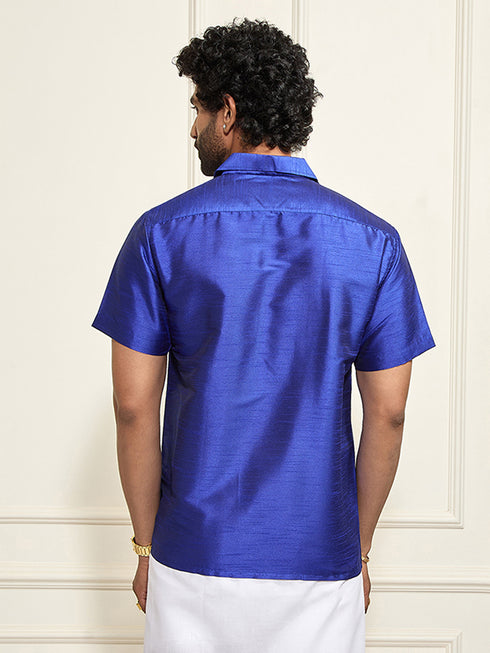 Men's Blue Silk Blend Ethnic Shirt