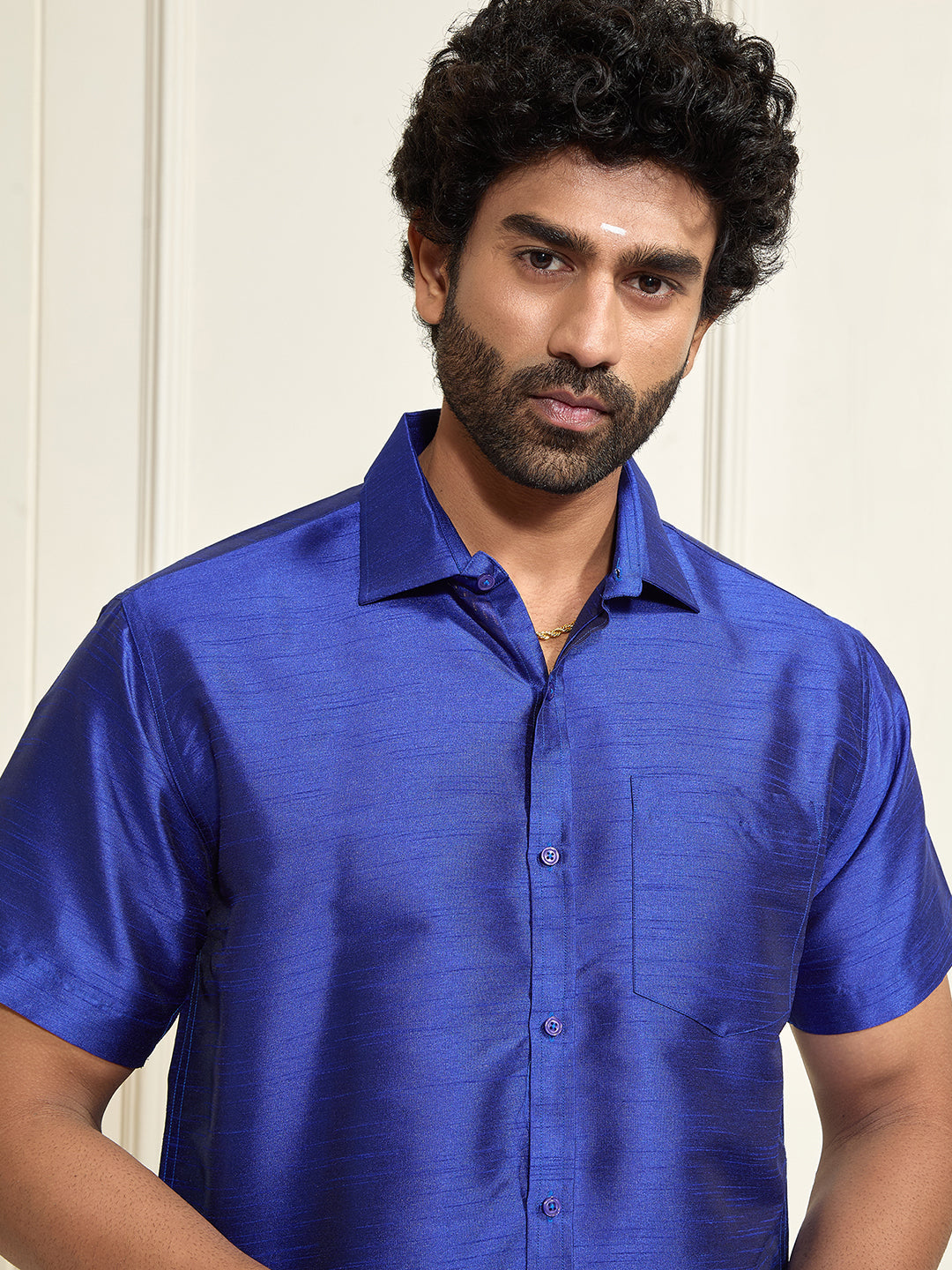 Men's Royal Blue Silk Blend Shirt And Mundu