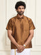 VASTRAMAY Men's Brown Silk Blend Ethnic Shirt