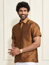 VASTRAMAY Men's Brown Silk Blend Ethnic Shirt