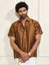 VASTRAMAY Men's Brown Silk Blend Ethnic Shirt