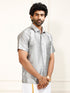 Men's Grey Silk Blend Ethnic Shirt