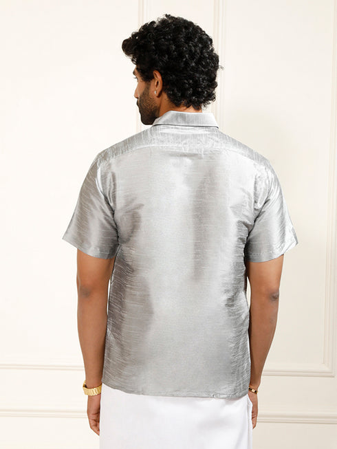 Men's Grey Silk Blend Ethnic Shirt