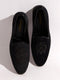Men's Black Velvet Zardozi Embroidered Loafer | Crown & Crest Motif | Black Beads | TPR Sole