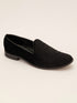 Men's Black Velvet Zardozi Embroidered Loafer | Crown & Crest Motif | Black Beads | TPR Sole