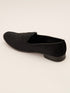 Men's Black Velvet Zardozi Embroidered Loafer | Crown & Crest Motif | Black Beads | TPR Sole