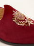 Men's Maroon Velvet Zardozi Loafer | Golden Bead & Zari Work Motif | Almond Toe | TPR Sole | All Season