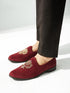 Men's Maroon Velvet Zardozi Loafer | Golden Bead & Zari Work Motif | Almond Toe | TPR Sole | All Season