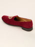 Men's Maroon Velvet Zardozi Loafer | Golden Bead & Zari Work Motif | Almond Toe | TPR Sole | All Season