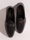 Men's Black Velvet-Suede Inlay Buckle Loafer | Brass-Toned Metallic Strap | Almond Toe | TPR Sole | All Season