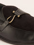 Men's Black Velvet-Suede Inlay Buckle Loafer | Brass-Toned Metallic Strap | Almond Toe | TPR Sole | All Season