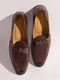 Men's Brown Velvet-Suede Inlay Buckle Loafer | Brass-Toned Metallic Strap | Almond Toe | TPR Sole | All Season