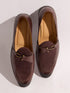 Men's Brown Velvet-Suede Inlay Buckle Loafer | Brass-Toned Metallic Strap | Almond Toe | TPR Sole | All Season