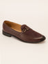 Men's Brown Velvet-Suede Inlay Buckle Loafer | Brass-Toned Metallic Strap | Almond Toe | TPR Sole | All Season