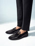 Men's Black Patent Croc-Embossed Buckle Loafer | Brass-Toned Metallic Strap | High-Shine Finish | Almond Toe | Airmix Sole