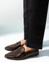 Men's Wine Patent Croc-Embossed Buckle Loafer | Brass-Toned Metallic Strap | High-Shine Finish | Almond Toe | Airmix Sole