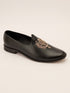 Men's Full Black Textured Matte Loafer | Gold Zardozi Shield Crest | Slip-On | Almond Toe | TPR Sole | All Season