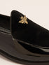 Men's Black Velvet-Patent Loafer | Antiqued Brass Honeybee Charm | High-Gloss Patent Sides | Almond Toe | TPR Sole | All Season