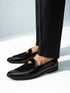 Men's Black Velvet-Patent Loafer | Antiqued Brass Honeybee Charm | High-Gloss Patent Sides | Almond Toe | TPR Sole | All Season