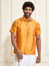VASTRAMAY Men's Orange Silk Blend Ethnic Shirt