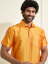 VASTRAMAY Men's Orange Silk Blend Ethnic Shirt
