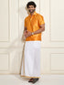 Men's Rose Gold Silk Blend Shirt And Mundu