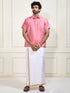 Men's Pink Silk Blend Shirt And Mundu