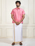 Men's Pink Silk Blend Shirt And Mundu
