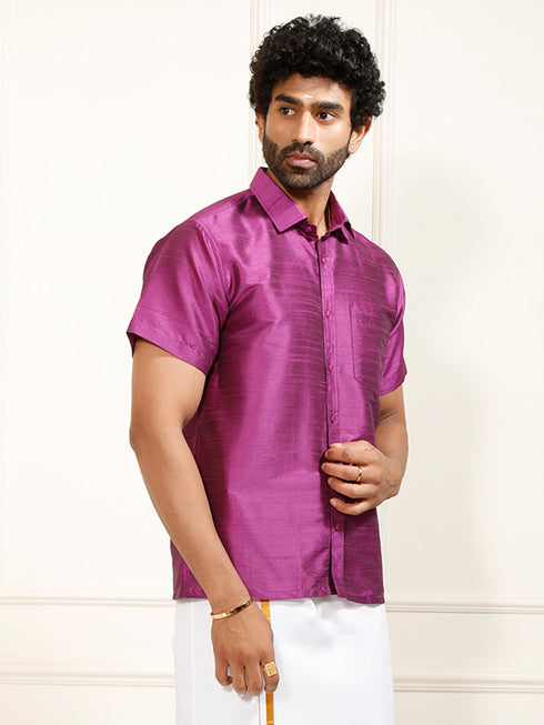 Men's Purple Silk Blend Ethnic Shirt