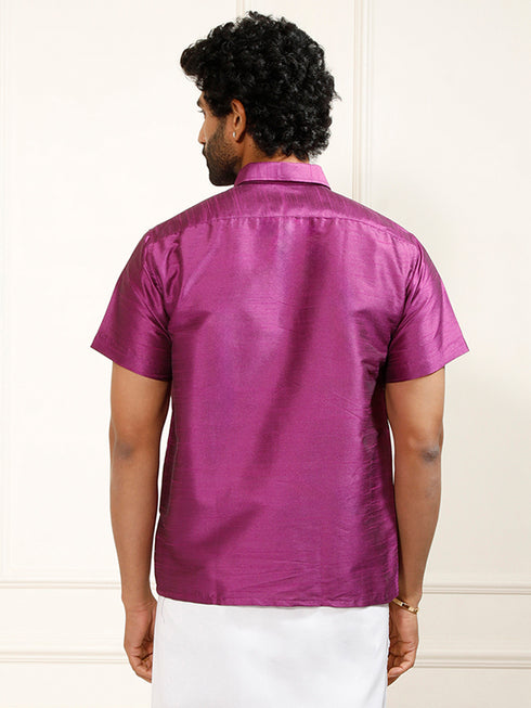 Men's Purple Silk Blend Ethnic Shirt