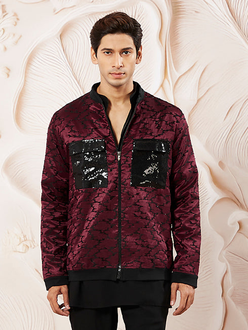 Men's Wine Silk Blend Jacket