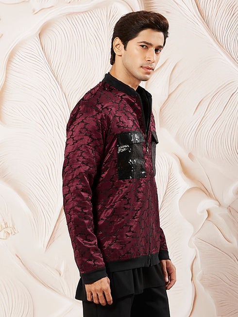 Men's Wine Silk Blend Jacket