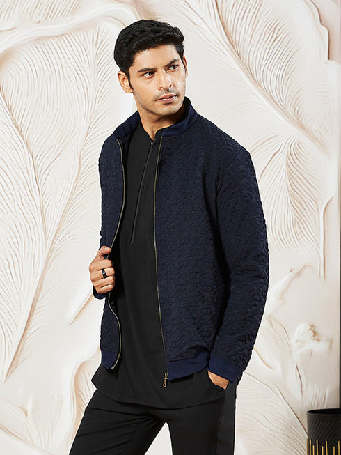 Men's Navy Blue Silk Blend Jacket