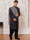 Men's Black And Cream Viscose Sherwani Kurta Pyjama And Dupata Set