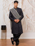 Men's Black And Cream Viscose Sherwani Kurta Pyjama And Dupata Set