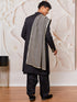 Men's Black And Cream Viscose Sherwani Kurta Pyjama And Dupata Set