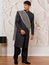 Men's Black And Cream Viscose Sherwani Kurta Pyjama And Dupata Set