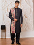 Men's Black And Cream Viscose Sherwani Patiala And Dupatta Set