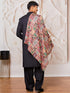 Men's Black And Cream Viscose Sherwani Patiala And Dupatta Set