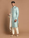 Men Aqua Self Design Woven Design Thigh Length Sherwani Set with Pyjama