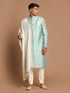 Men Aqua Self Design Woven Design Thigh Length Sherwani Set with Pyjama