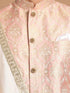 Men's Pink Silk-Blend Ethnic Motiff Thigh Length Sherwani Set with Pyjama