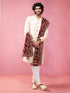Men's Beige Sherwani Set with Cream Pyjama & Maroon Velvet Dupatta