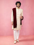 Men's Beige Silk Sherwani Set with Pyjama & Velvet Dupatta
