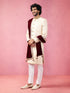 Men's Beige Silk Sherwani Set with Pyjama & Velvet Dupatta