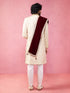 Men's Beige Silk Sherwani Set with Pyjama & Velvet Dupatta
