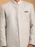 Men Grey Imported Jacquard Sherwani with Cream Kurta Pyjama Set