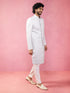 Men's Grey Silk Blend Sherwani Set with Cream Pyjama