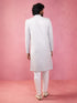 Men's Grey Silk Blend Sherwani Set with Cream Pyjama